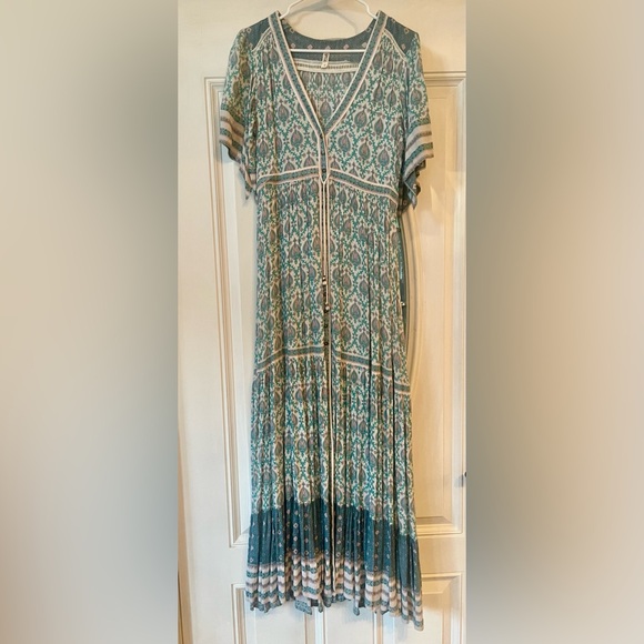 Spell & The Gypsy Free People Oracle gown green Maxi Dress lurex rayon med Rare - Picture 5 of 10